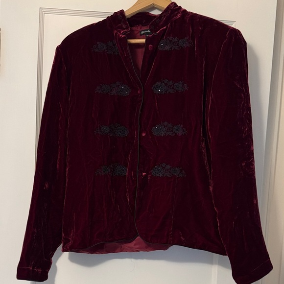 Alexandra Bartlett Jackets & Blazers - Alexandra Bartlett Velvet Maroon Blazer Silk